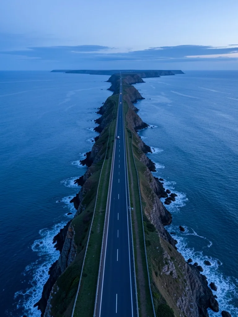 Carretera costera al anochecer